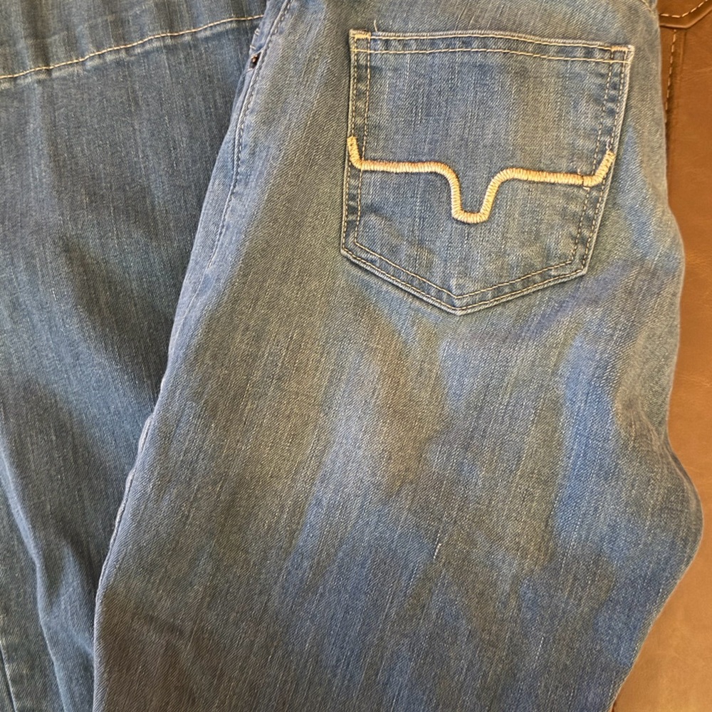 Kimes Ranch Women's Bootcut Jeans in Light Blue with Tan Stitching